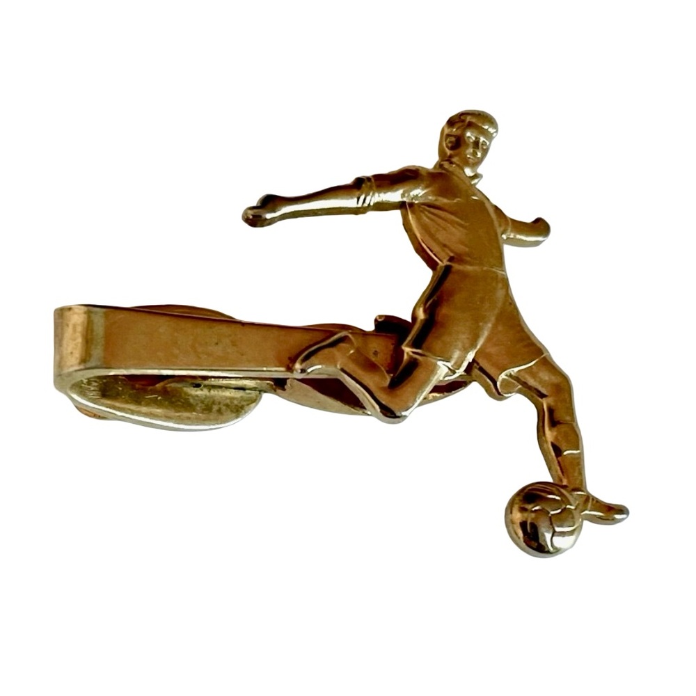 Vintage Stratton Goldtone Soccer Football Player Tie Bar Clip